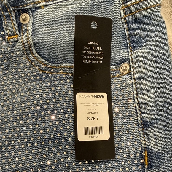 Fashion Nova Zahra Straight Embellished Straight Leg Jeans - Picture 2 of 7